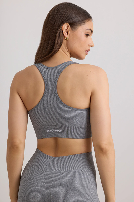 FlexiRib Wide Strap Sports Bra in Grey Melange - UK Size:L